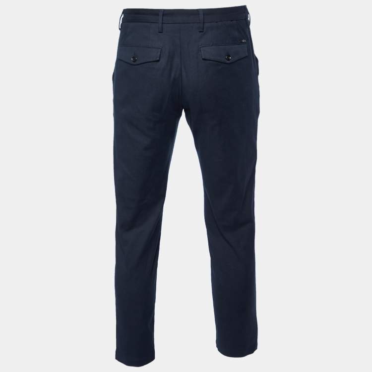 Pre Owned Boss By Hugo Boss Navy Blue Cotton Riko Pleats Pants S