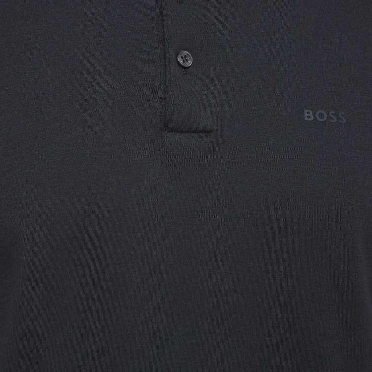 Pre Owned Boss By Hugo Boss Black Logo Detailed Cotton Polo T-Shirt L