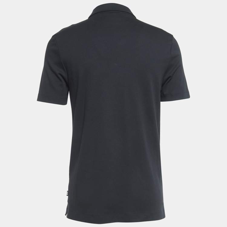Pre Owned Boss By Hugo Boss Black Logo Detailed Cotton Polo T-Shirt L