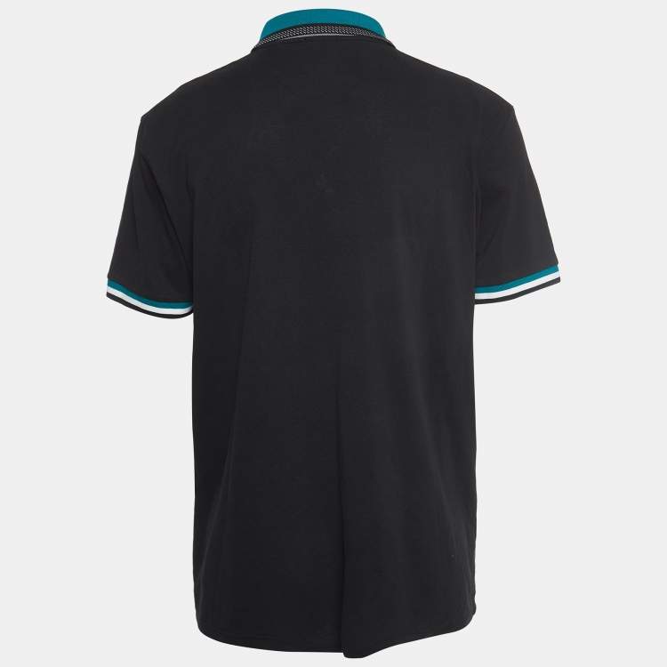 Pre Owned Boss By Hugo Boss Black Cotton Contrast Detail Polo T-Shirt XXL