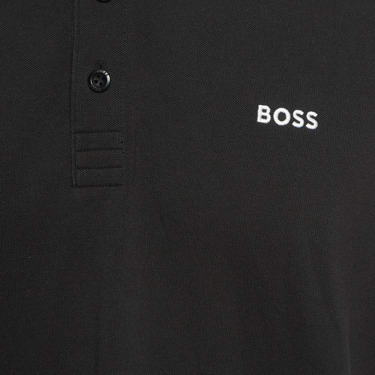 Pre Owned Boss By Hugo Boss Black Cotton Contrast Detail Polo T-Shirt XXL