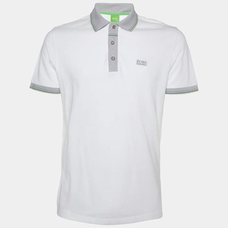 Pre Owned Boss By Hugo Boss White Cotton Pique Regular Fit Polo T-Shirt M