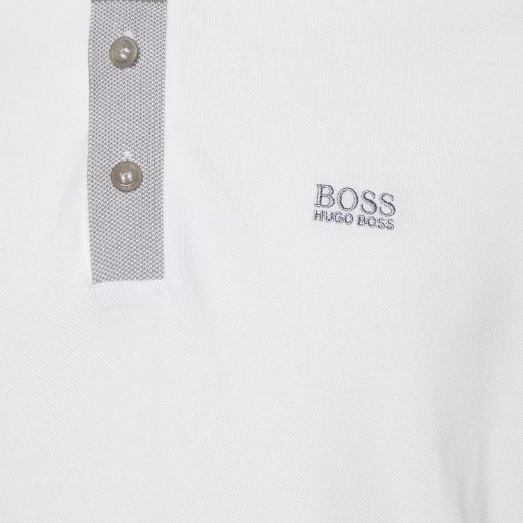 Pre Owned Boss By Hugo Boss White Cotton Pique Regular Fit Polo T-Shirt M