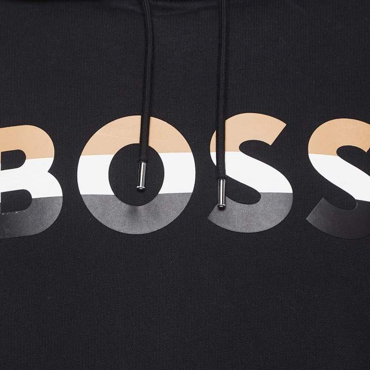 Pre Owned Boss By Hugo Boss Black Logo Print Cotton Knit Oversized Hoodie M