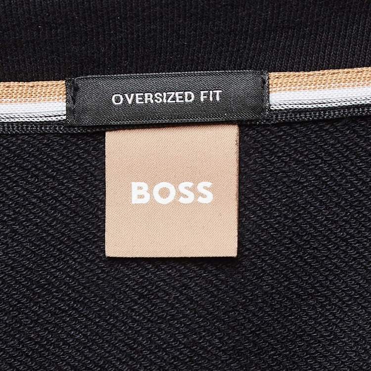 Pre Owned Boss By Hugo Boss Black Logo Print Cotton Knit Oversized Hoodie M