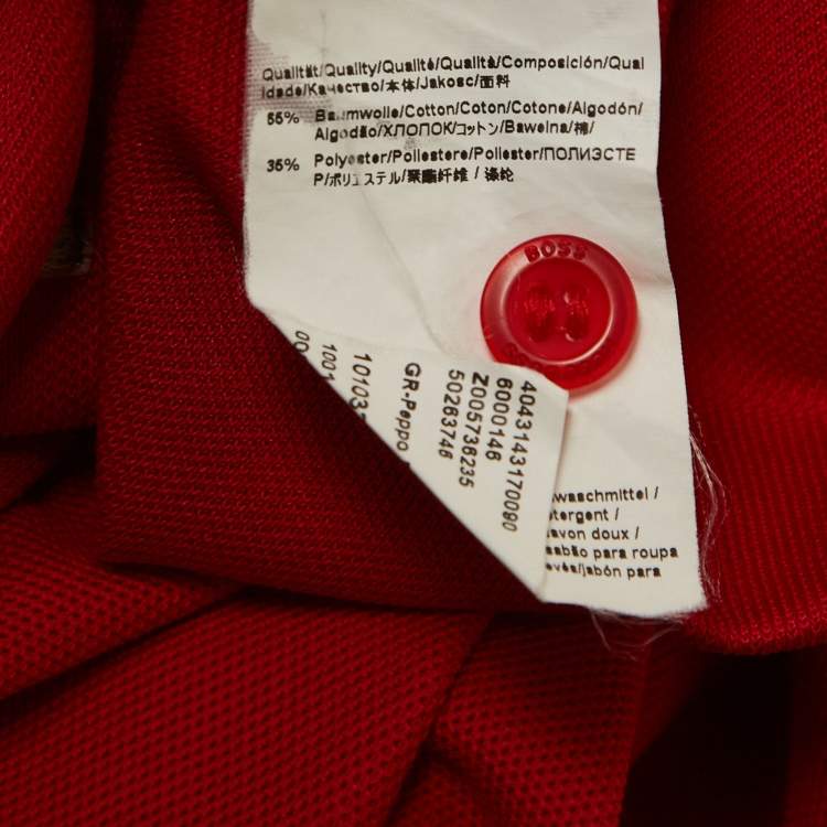 Pre Owned Boss By Hugo Boss Red Logo Embroidered Knit Polo T-Shirt L