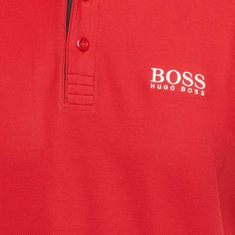 Pre Owned Boss By Hugo Boss Red Logo Embroidered Knit Polo T-Shirt L