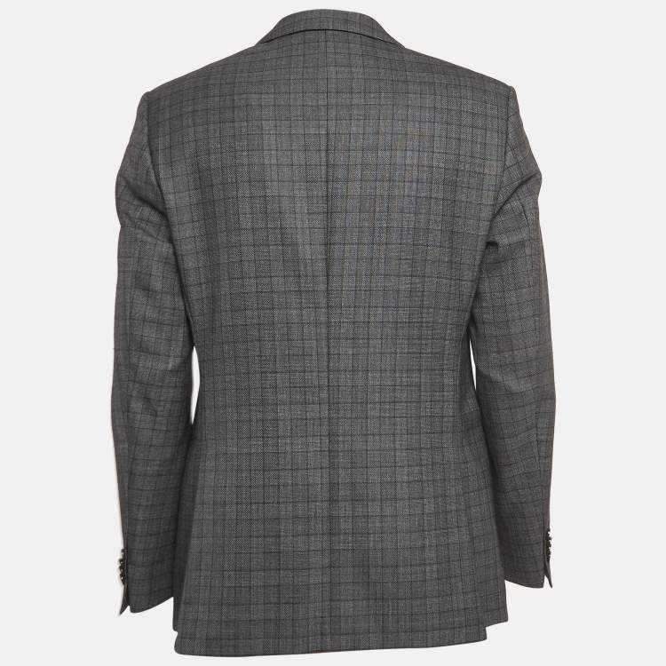 Pre Owned Boss By Hugo Boss Grey Checked Wool Single Breasted Blazer L