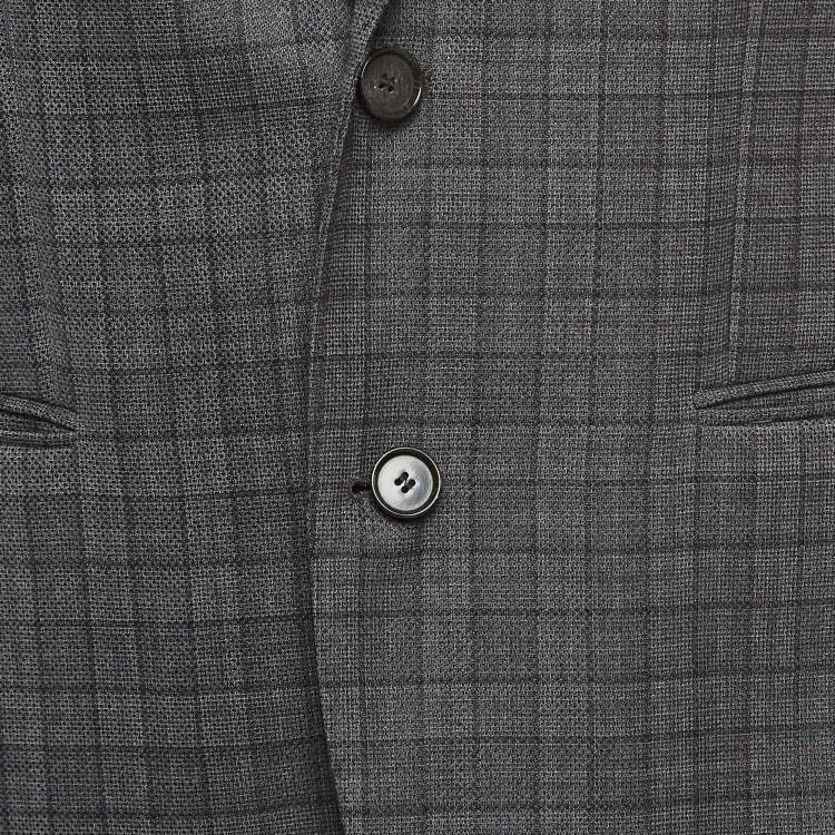Pre Owned Boss By Hugo Boss Grey Checked Wool Single Breasted Blazer L