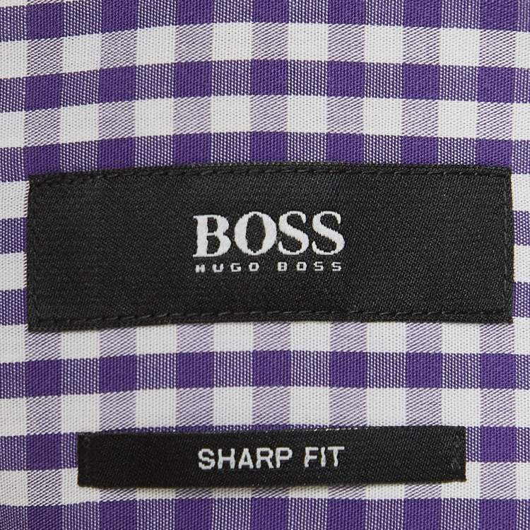 Pre Owned Boss By Hugo Boss Purple Gingham Check Cotton Sharp Fit Shirt M