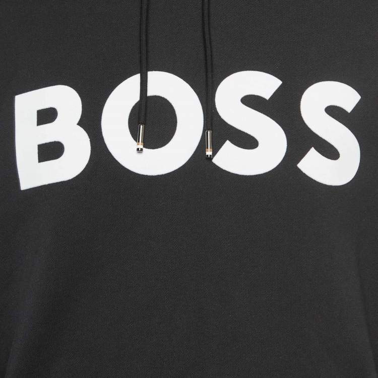 Pre Owned Boss By Hugo Boss Black Cotton Logo Patch Oversized Hoodie XL