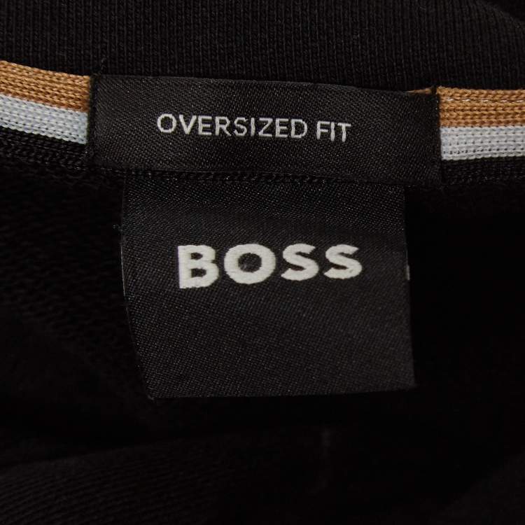 Pre Owned Boss By Hugo Boss Black Cotton Logo Patch Oversized Hoodie XL