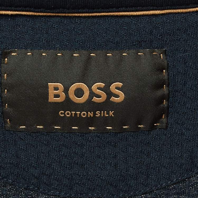 Pre Owned Boss By Hugo Boss Navy Blue Textured Jersey Polo T-Shirt XXL