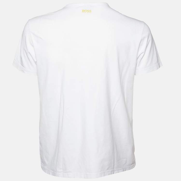 Pre Owned Boss By Hugo Boss White Printed Cotton Modern Fit T-Shirt L