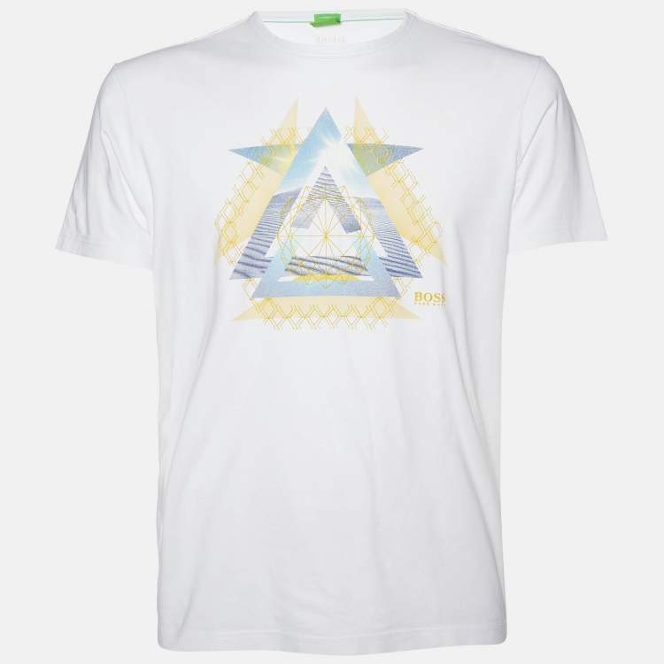 Pre Owned Boss By Hugo Boss White Printed Cotton Modern Fit T-Shirt L