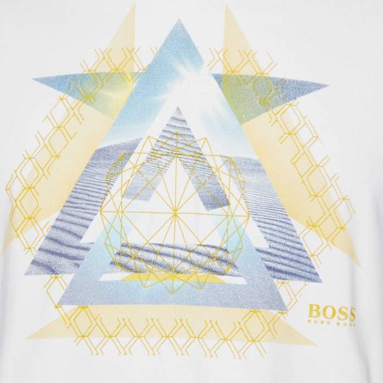 Pre Owned Boss By Hugo Boss White Printed Cotton Modern Fit T-Shirt L
