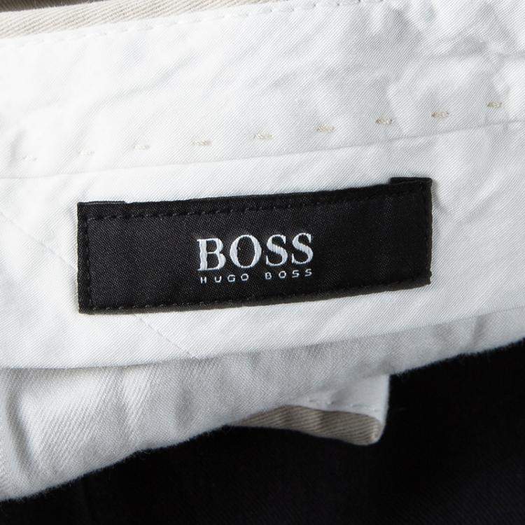Pre Owned Boss By Hugo Boss Beige Cotton Trousers L