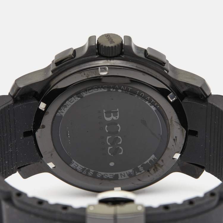 Pre Owned Boss By Hugo Boss Black Ion Plated Stainless Steel Rubber HB.76.1.34.2161 Men's Wristwatch 47 mm