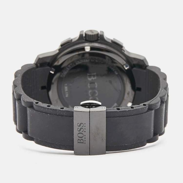 Pre Owned Boss By Hugo Boss Black Ion Plated Stainless Steel Rubber HB.76.1.34.2161 Men's Wristwatch 47 mm