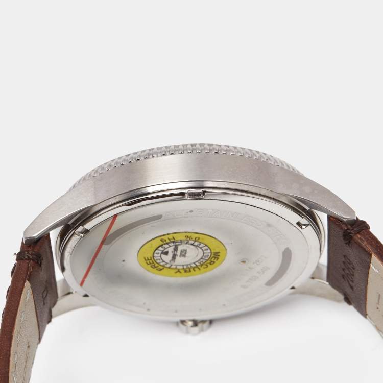 Pre Owned Boss By Hugo Boss Silver Stinless Steel Leather Pilot Edition HB.279.1.14.2872 Men's Wristwatch 44 mm