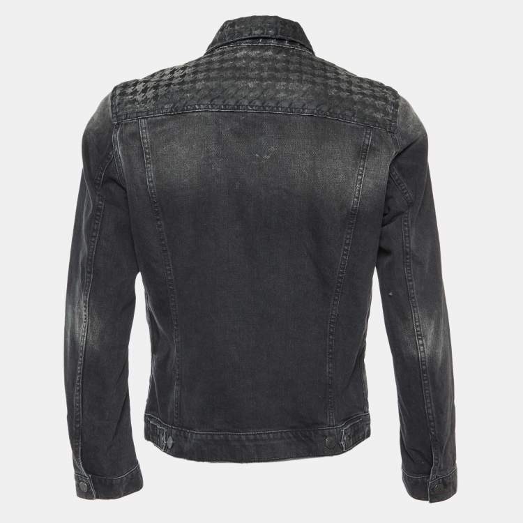 Pre Owned Boss Orange by Hugo Boss Grey Houndstooth Print Denim Button Front Jacket M