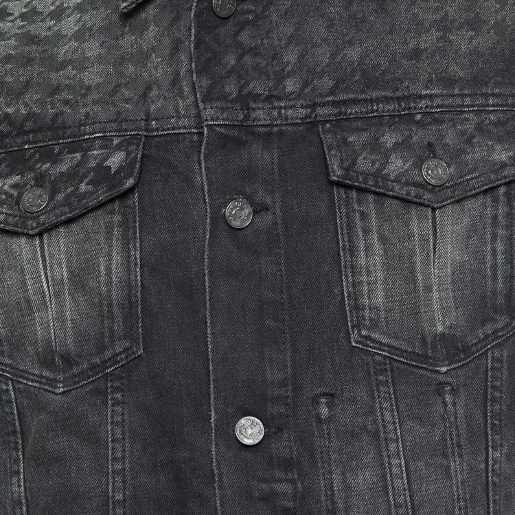 Pre Owned Boss Orange by Hugo Boss Grey Houndstooth Print Denim Button Front Jacket M
