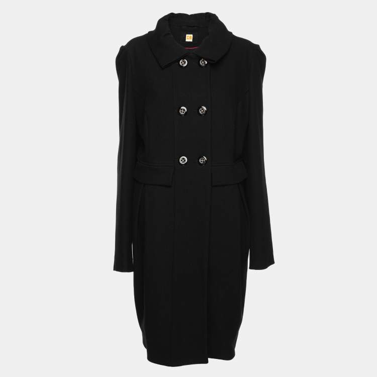 Pre Owned Boss Orange By Hugo Boss Black Virgin Wool Long Coat L