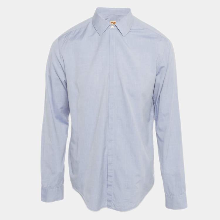 Pre Owned Boss Orange By Hugo Boss Blue Cotton Full Sleeve Shirt L  