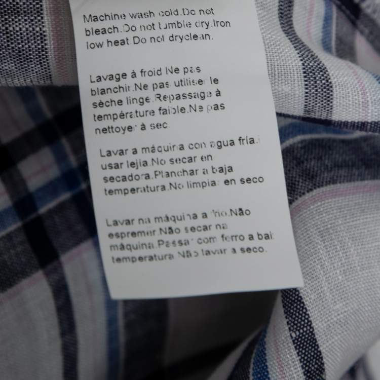 Pre Owned Boss Orange by Hugo Boss White and Blue Check Print Linen Short Sleeves Shirt S