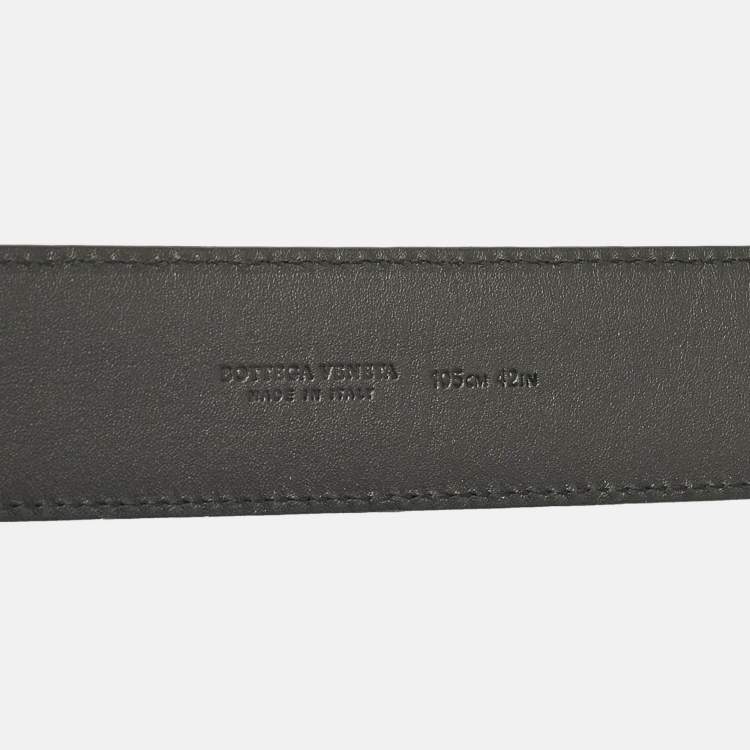 Pre Owned Bottega Veneta Black Intreciato Leather Plaque Buckle Belt 105CM