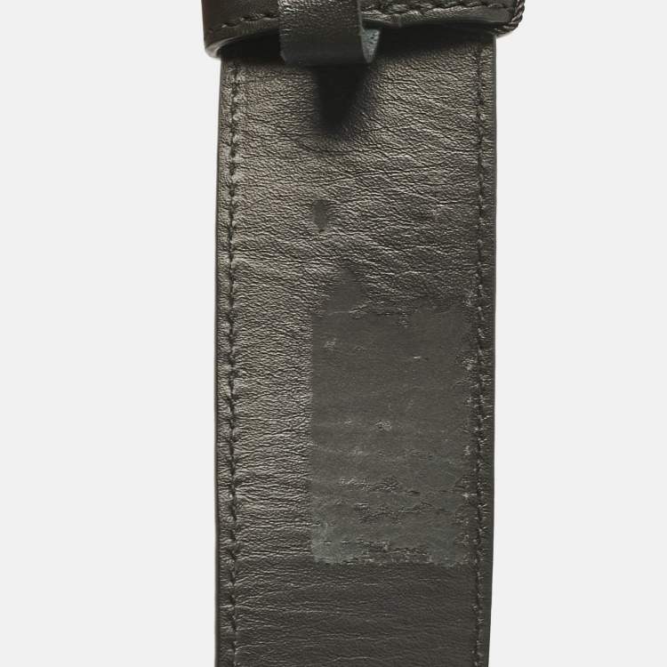 Pre Owned Bottega Veneta Black Intreciato Leather Plaque Buckle Belt 105CM