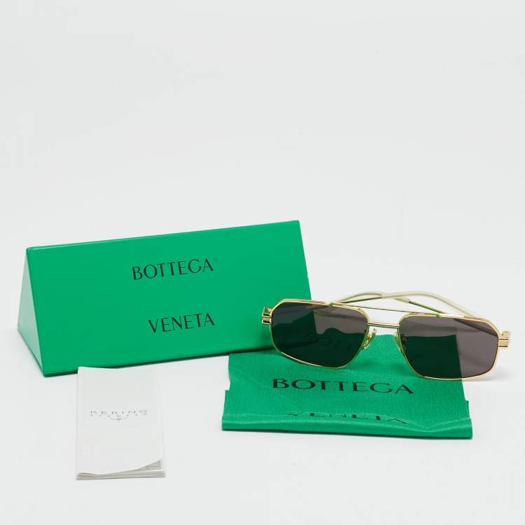 Pre Owned Bottega Veneta Black/Gold BV1128S Rectangle Sunglasses