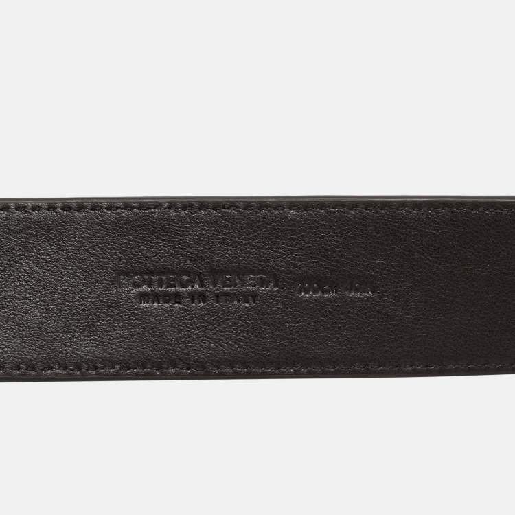Pre Owned Bottega Veneta 100 CM Buckle Belt Brown Intrecciato Leather