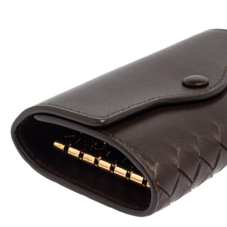 Pre Owned Bottega Veneta Dark Brown Intrecciato Leather Key Holder