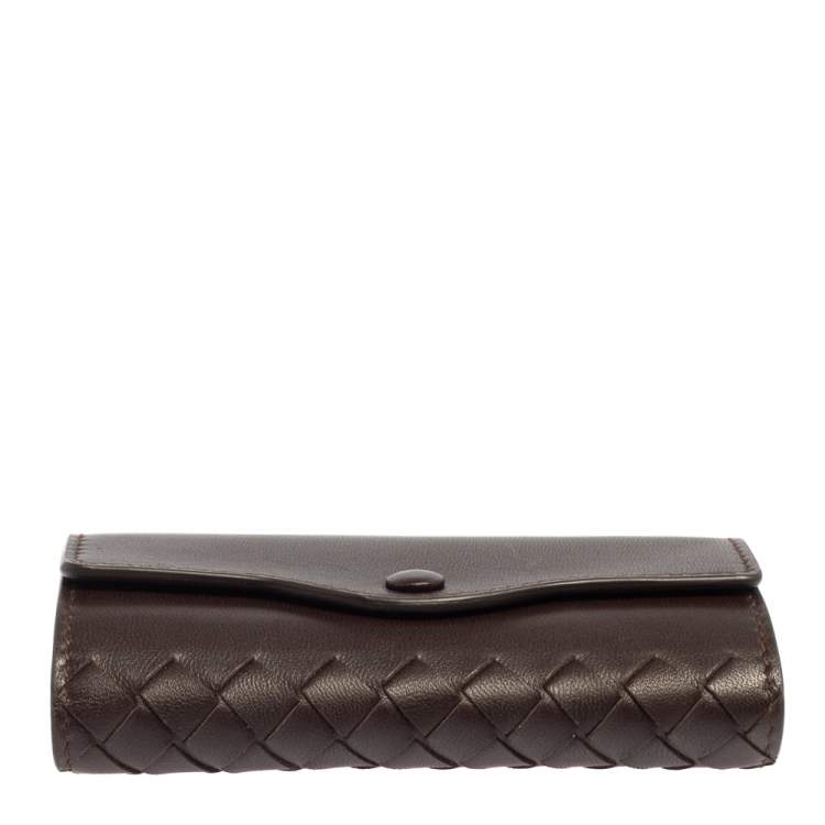 Pre Owned Bottega Veneta Dark Brown Intrecciato Leather Key Holder
