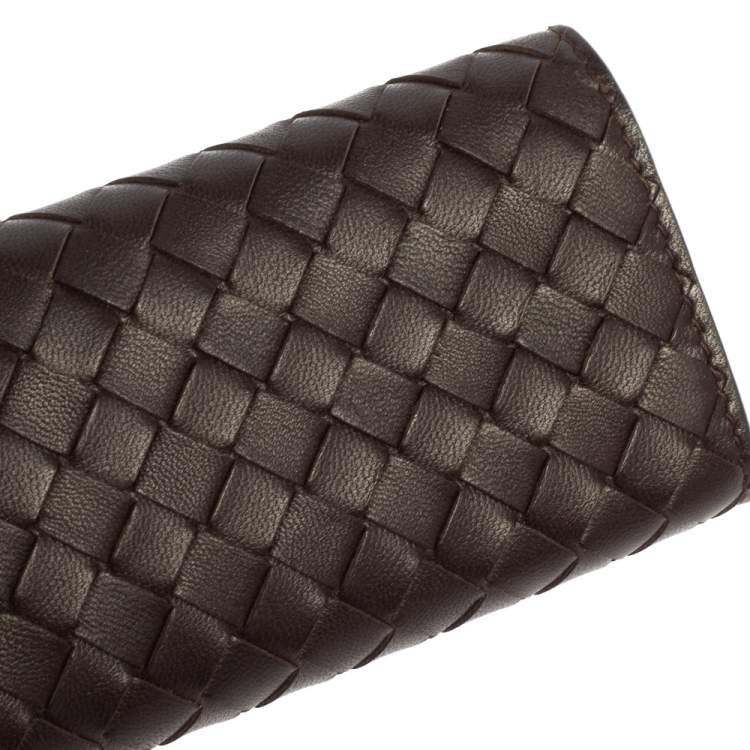 Pre Owned Bottega Veneta Dark Brown Intrecciato Leather Key Holder