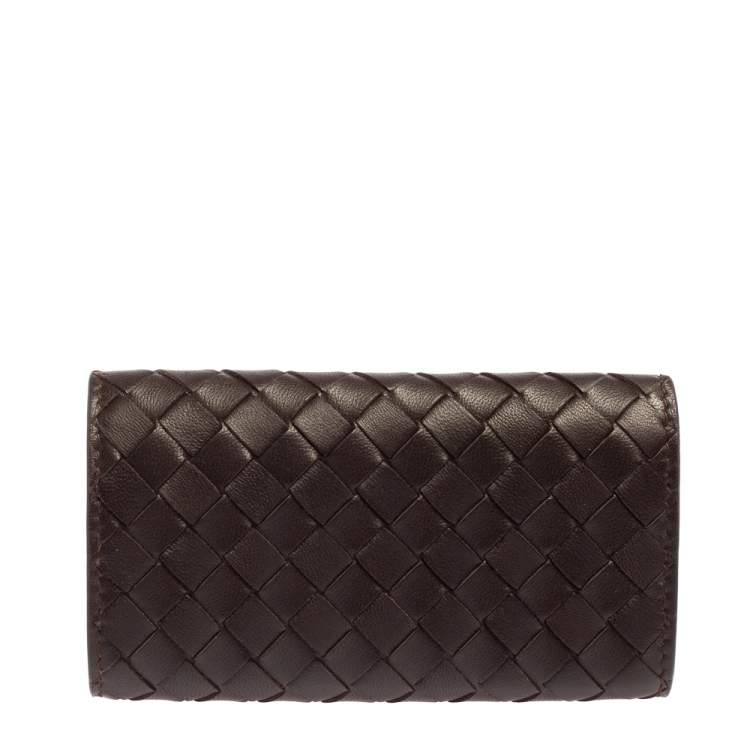 Pre Owned Bottega Veneta Dark Brown Intrecciato Leather Key Holder