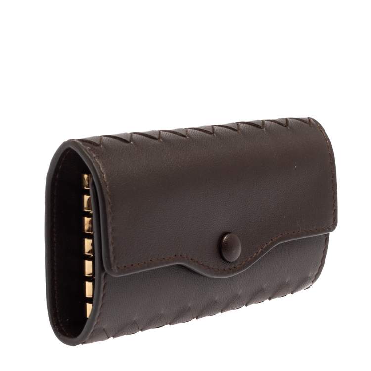 Pre Owned Bottega Veneta Dark Brown Intrecciato Leather Key Holder