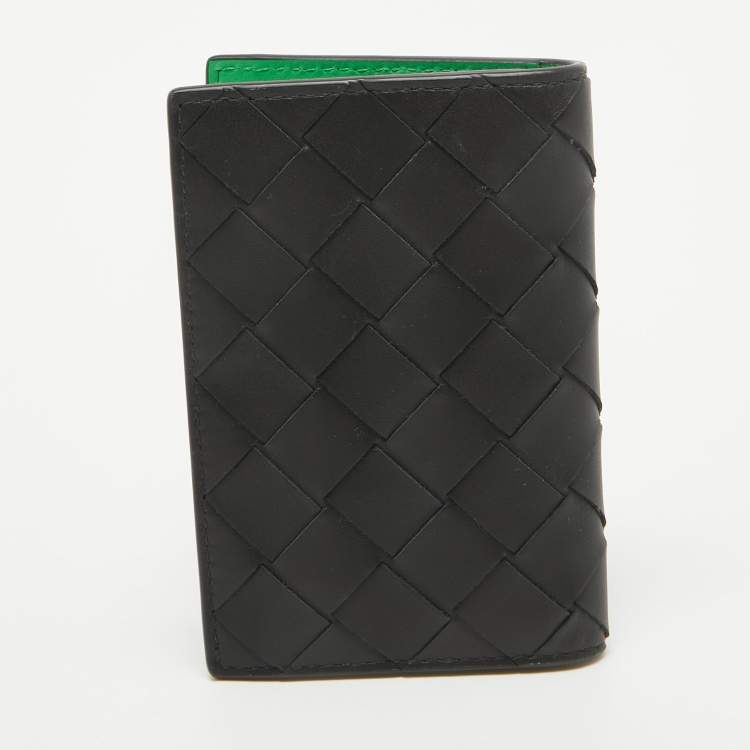 Pre Owned Bottega Veneta Black Intrecciato Leather Card Holder 
