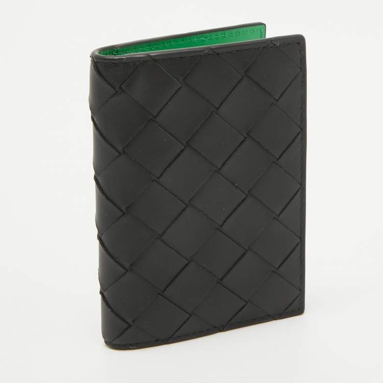 Pre Owned Bottega Veneta Black Intrecciato Leather Card Holder 