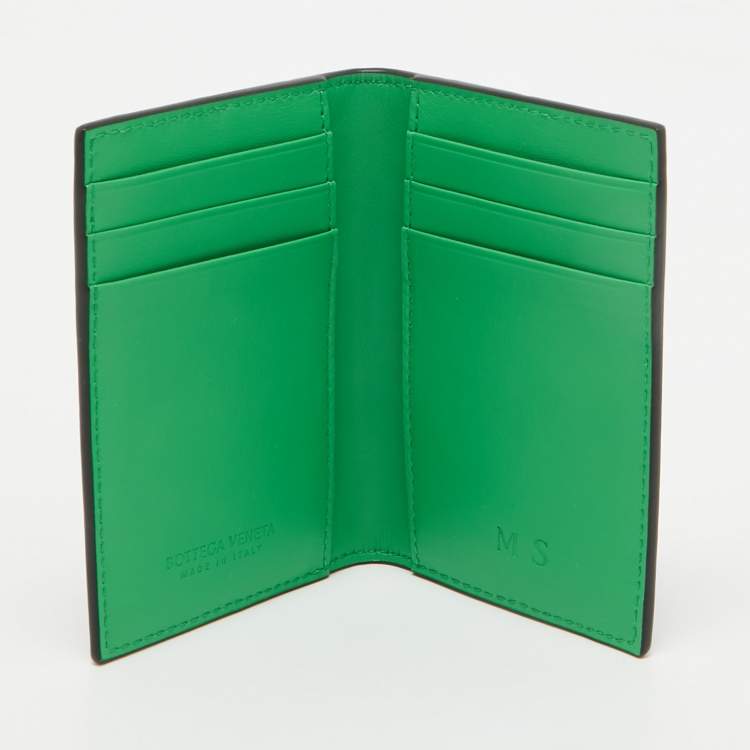 Pre Owned Bottega Veneta Black Intrecciato Leather Card Holder 