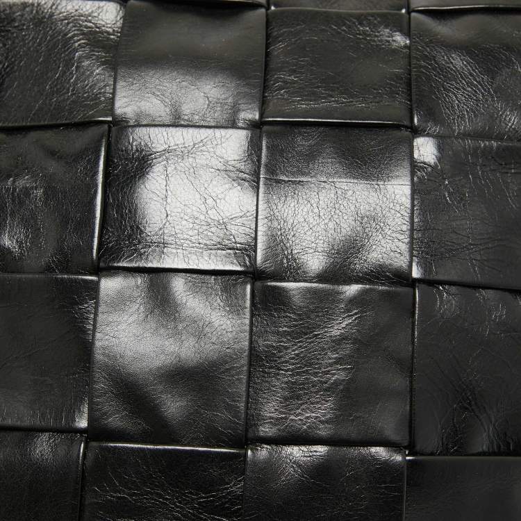 Pre Owned Bottega Veneta Black Intreccio Leather Cassette Messenger Bag