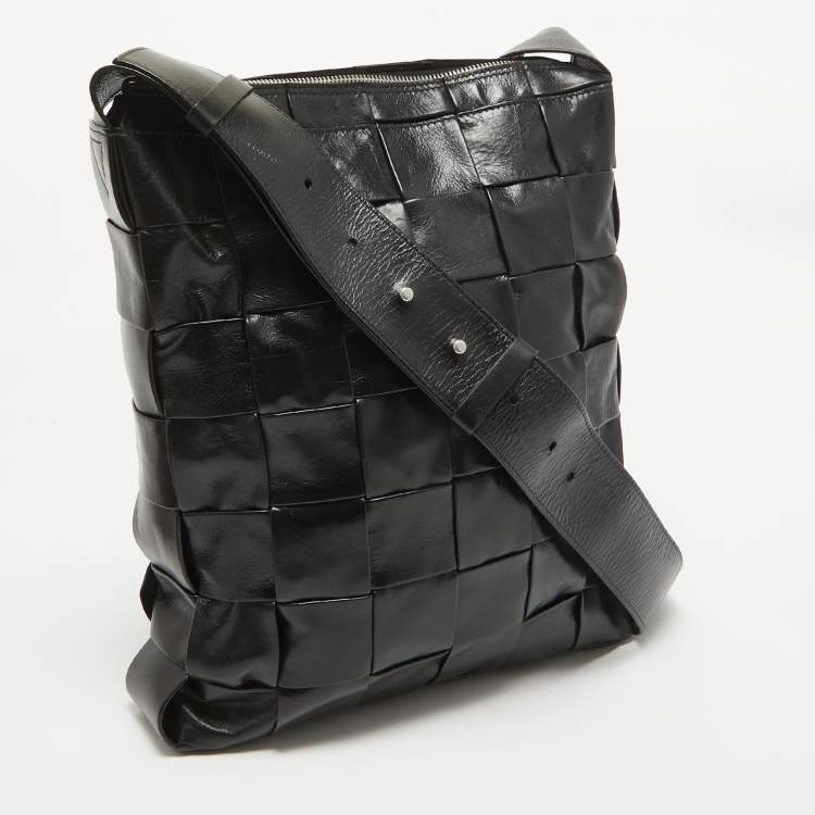 Pre Owned Bottega Veneta Black Intreccio Leather Cassette Messenger Bag
