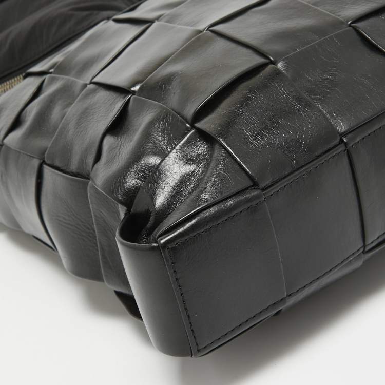 Pre Owned Bottega Veneta Black Intreccio Leather Cassette Messenger Bag