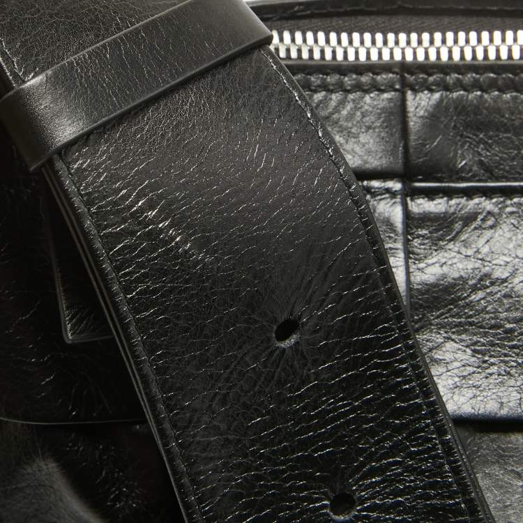 Pre Owned Bottega Veneta Black Intreccio Leather Cassette Messenger Bag