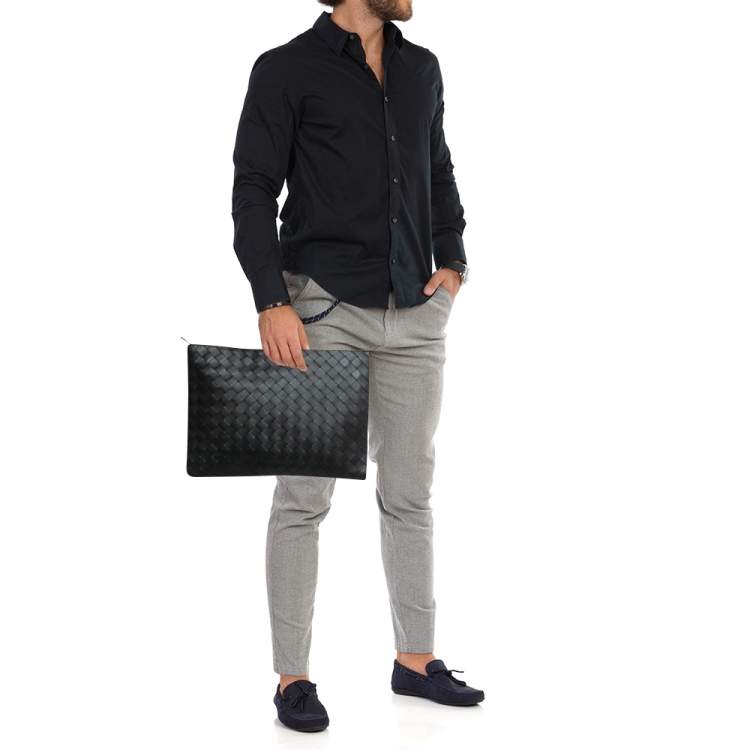 Pre Owned Bottega Veneta Black Intrecciato Leather Pouch