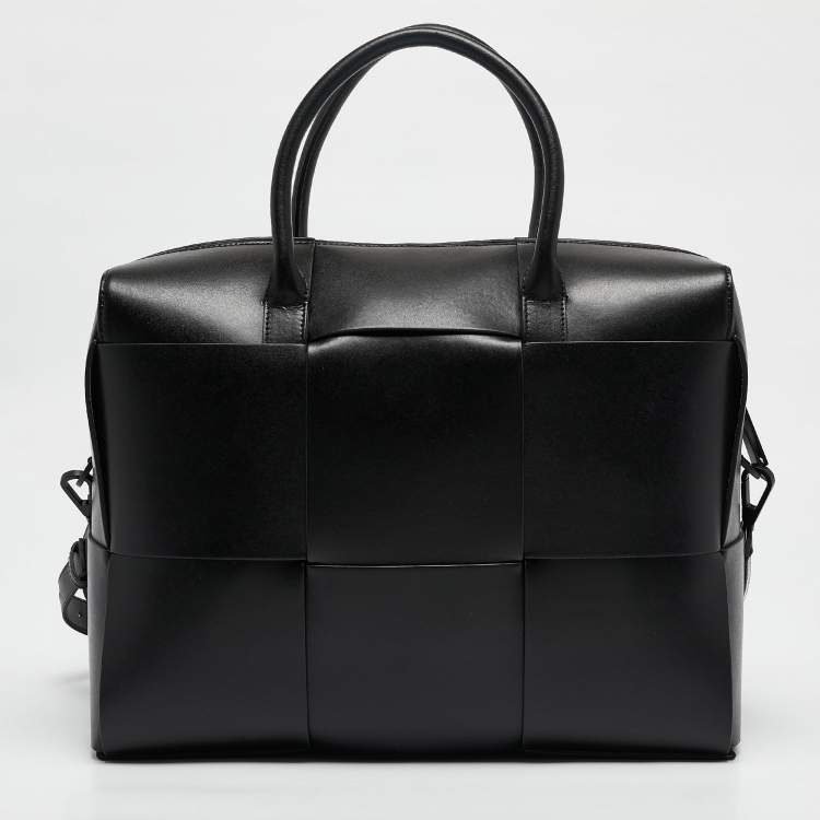 Pre Owned Bottega Veneta Black Intrecciato Arco Briefcase Bag