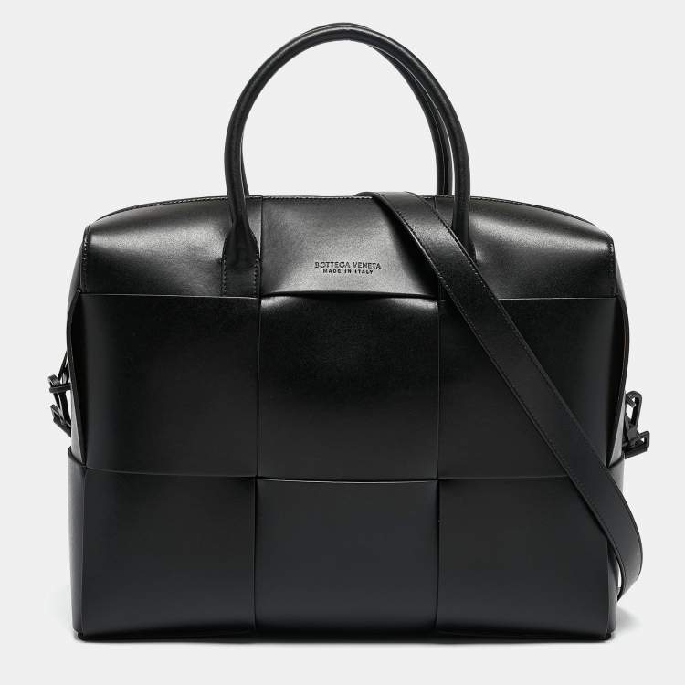 Pre Owned Bottega Veneta Black Intrecciato Arco Briefcase Bag