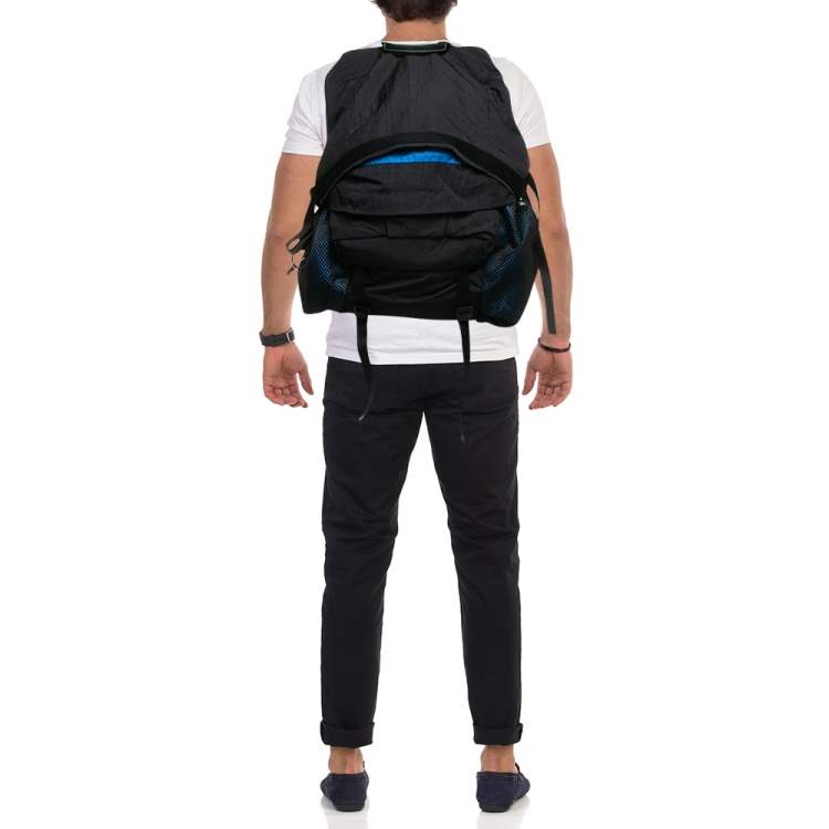 Pre Owned Bottega Veneta Black/Blue Nylon Paper Touch Backpack