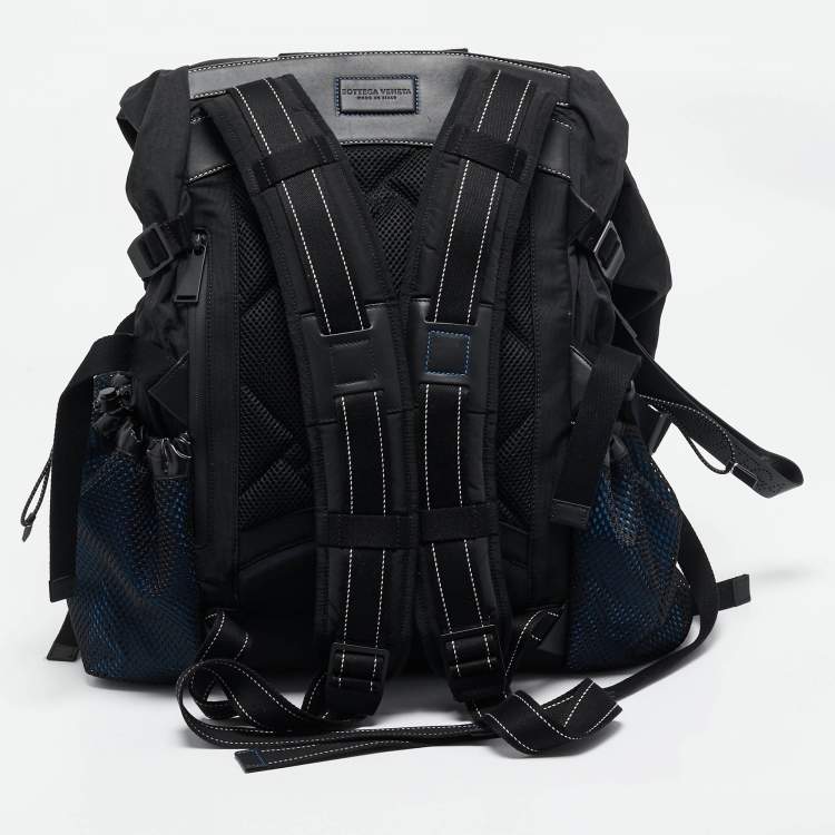 Pre Owned Bottega Veneta Black/Blue Nylon Paper Touch Backpack